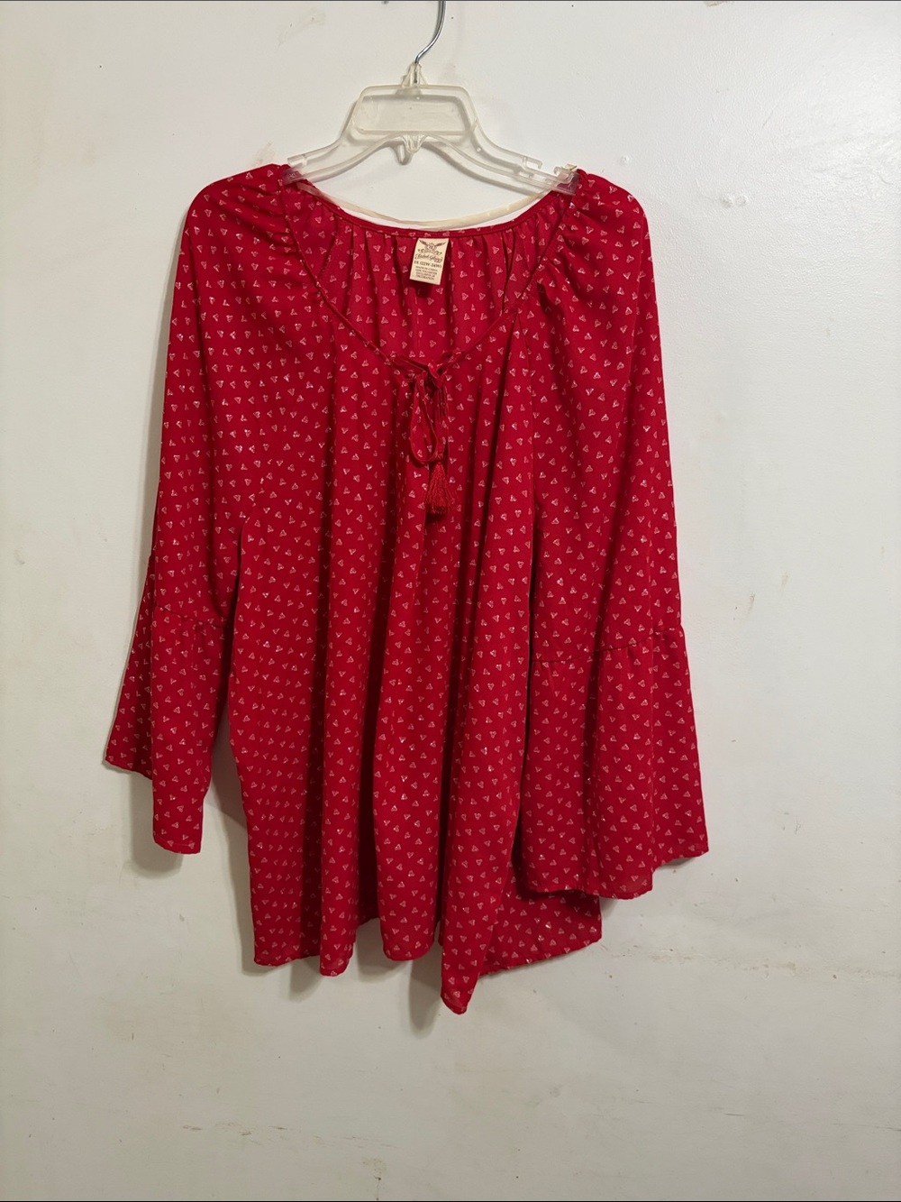 Faded Glory Red Boho Peasant Tunic with Tassel Tie
